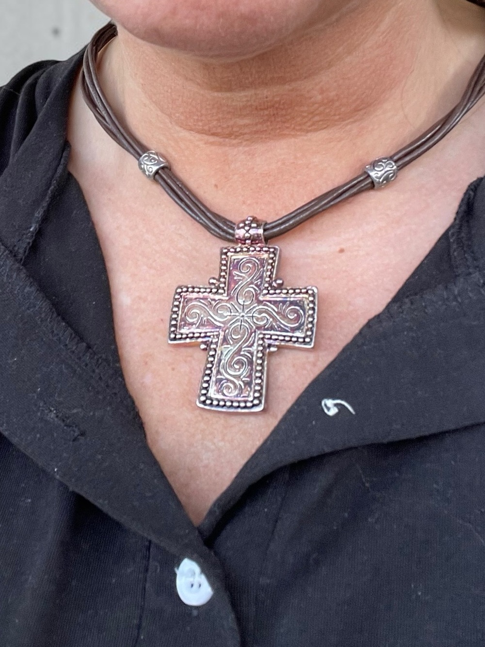 Premier Designs D105 Cross Pendant Multi-Strand Leather Necklace